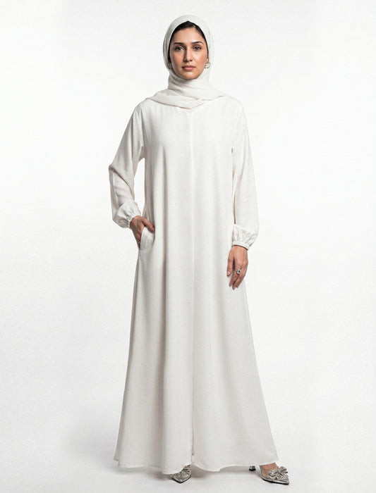 BASIC FRONT-OPEN ABAYA-WHITE