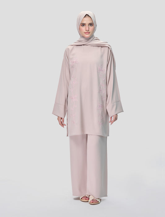 EMBROIDERED CO-ORD SET– STONE BEIGE