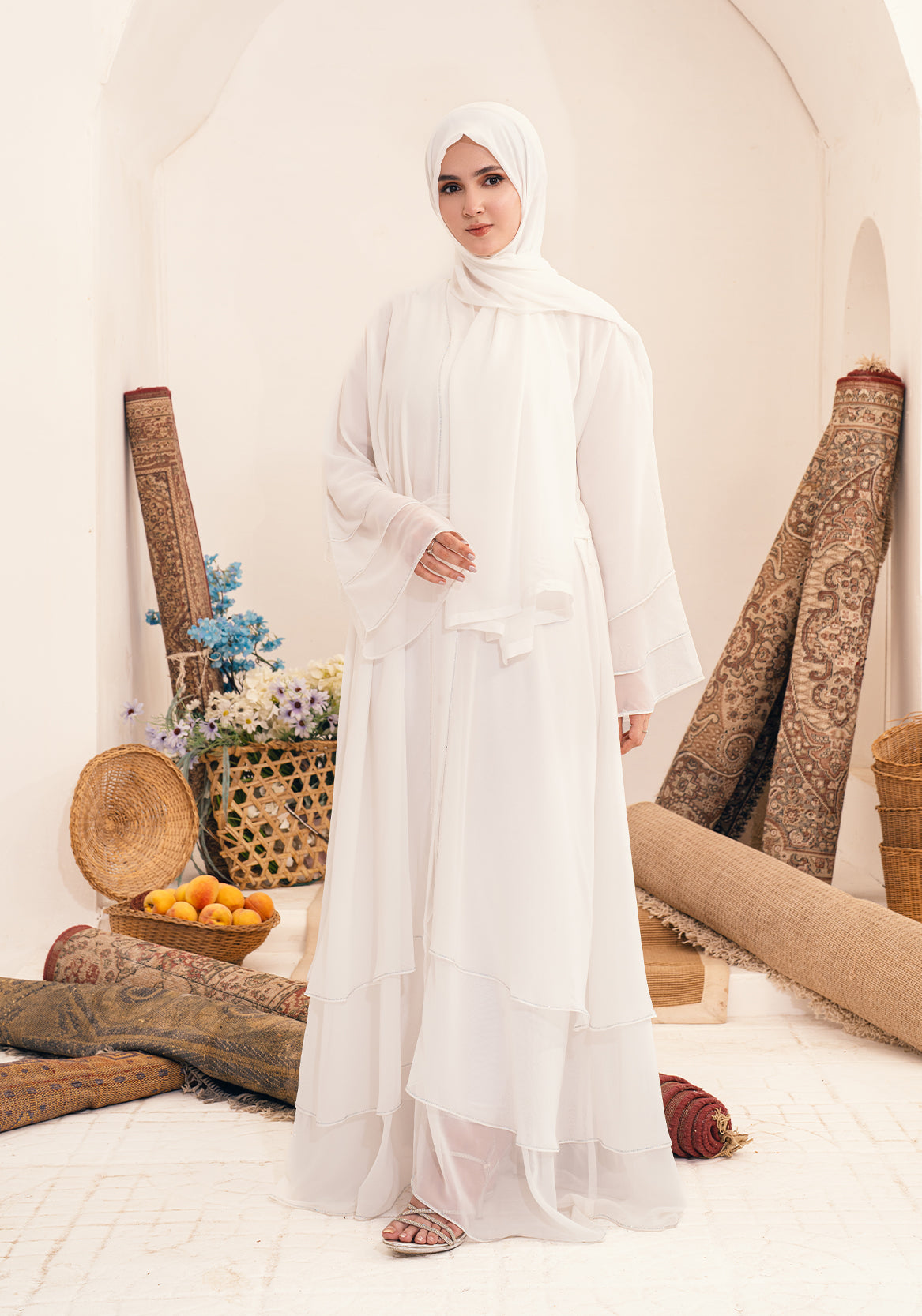 AZHAAR FRONT OPEN ABAYA- WHITE