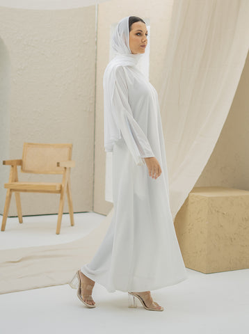 Suhayla Front Open Embellished Abaya - White Nidah