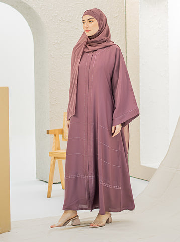 Iskandar Front Open Embellished Abaya - Muave