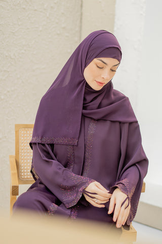 Ayda Embellished Abaya - Wine Purple