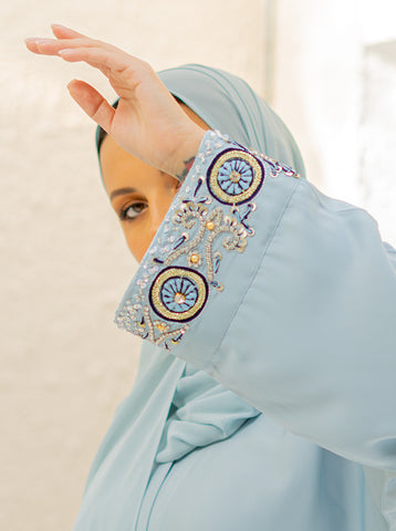 Inara Embellished Abaya - Ice Blue
