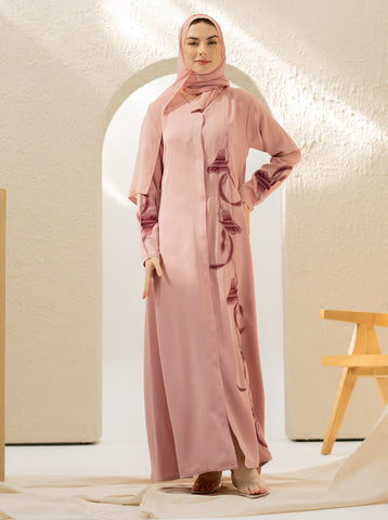Rafi Embellished Abaya- Powder Pink