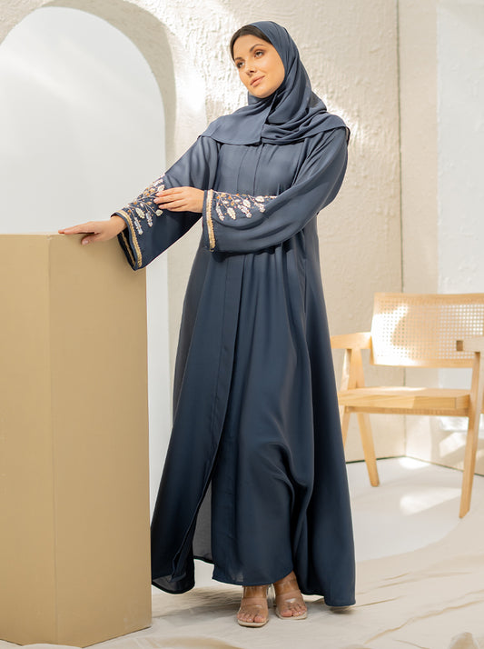 SELMA EMBELLISHED ABAYA- STONE BLUE