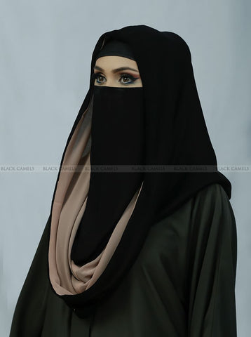 Multi Misri Hijab- Black and Beige