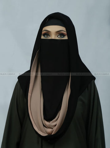 Multi Misri Hijab- Black and Beige