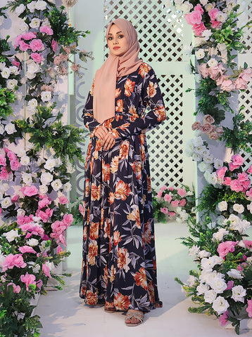 Afakiya Floral Printed Chiffon Abaya