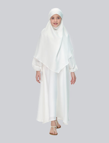 KHIMAR ABAYA SET– WHITE (KIDS)