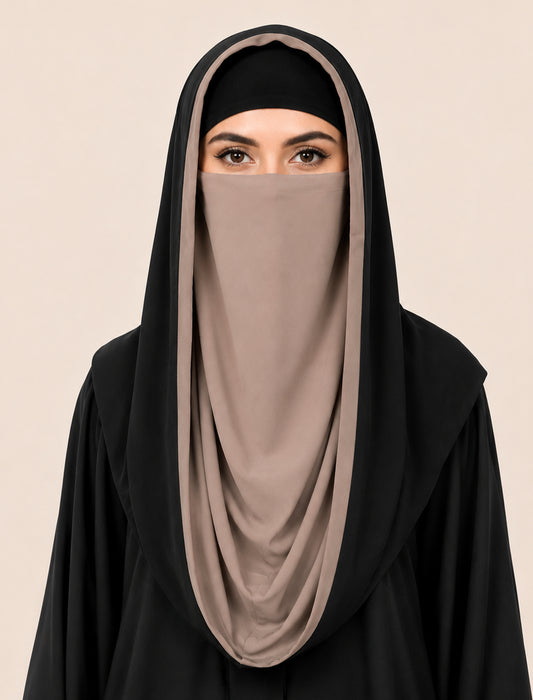 REVERSIBLE MISRI HIJAB- BLACK AND BEIGE