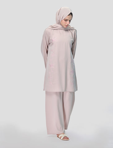 EMBROIDERED CO-ORD SET– STONE BEIGE