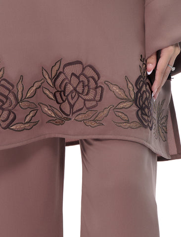 EMBROIDERED CO-ORD SET - COCOA - SALE