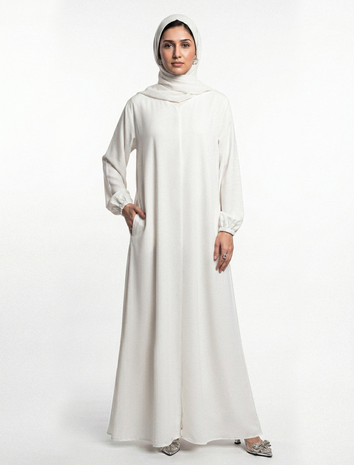 BASIC FRONT-OPEN ABAYA-WHITE