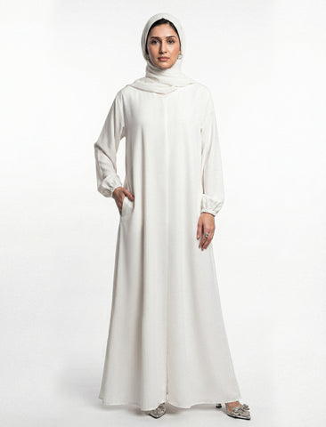 BASIC FRONT-OPEN ABAYA-WHITE