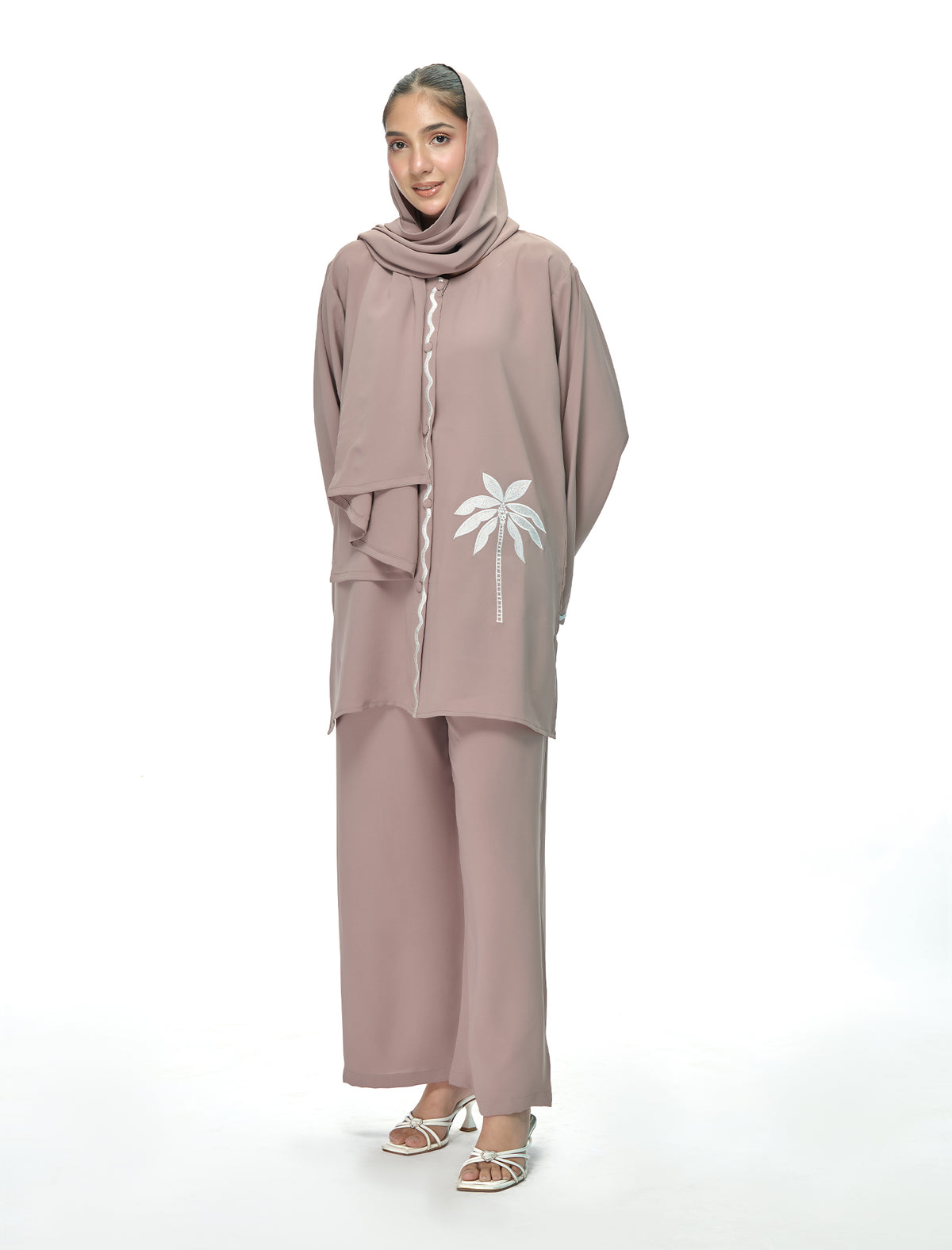 EMBROIDERED CO-ORD SET - GREY - SALE