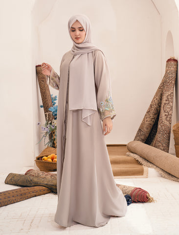 MUNTAZAH EMBELLISHED ABAYA- CREAM WHITE