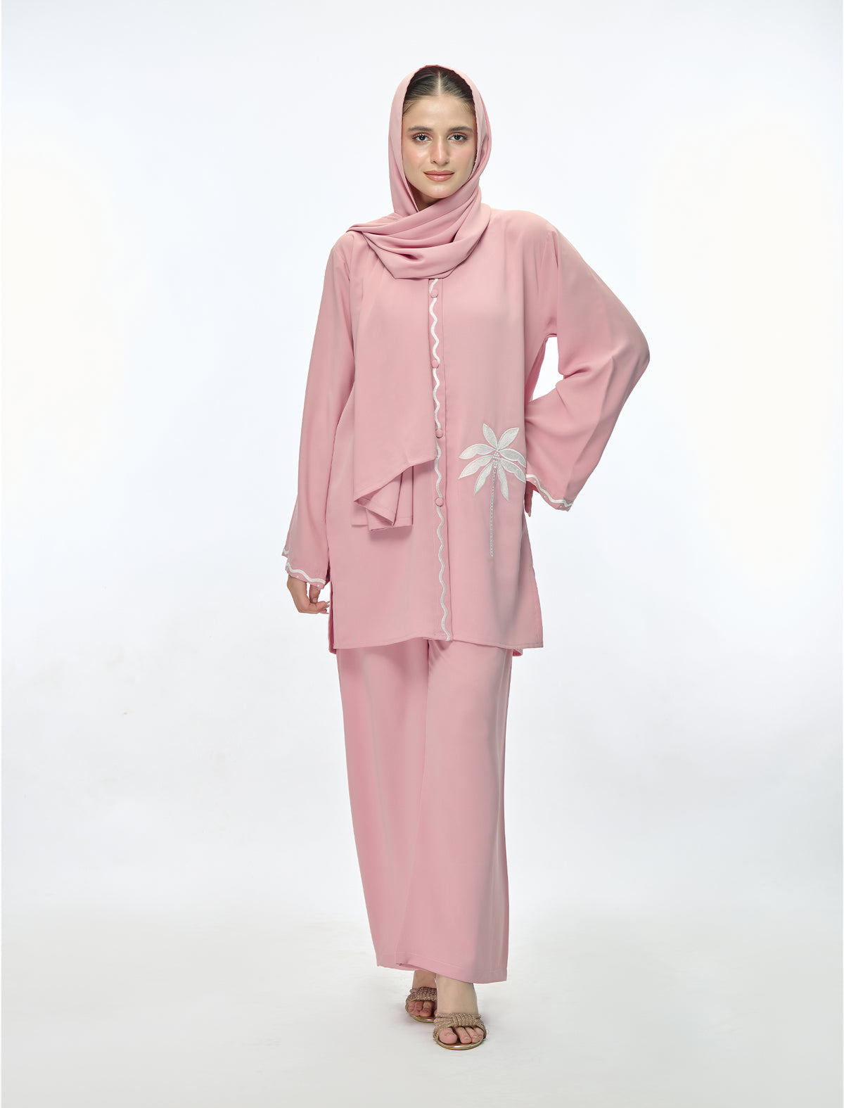 EMBROIDERED CO-ORD SET - BLUSH - SALE