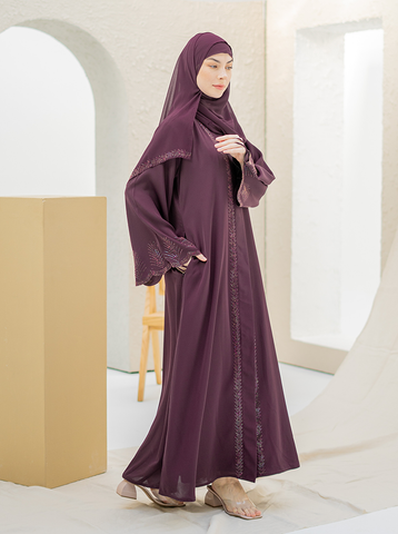 Ayda Embellished Abaya - Wine Purple