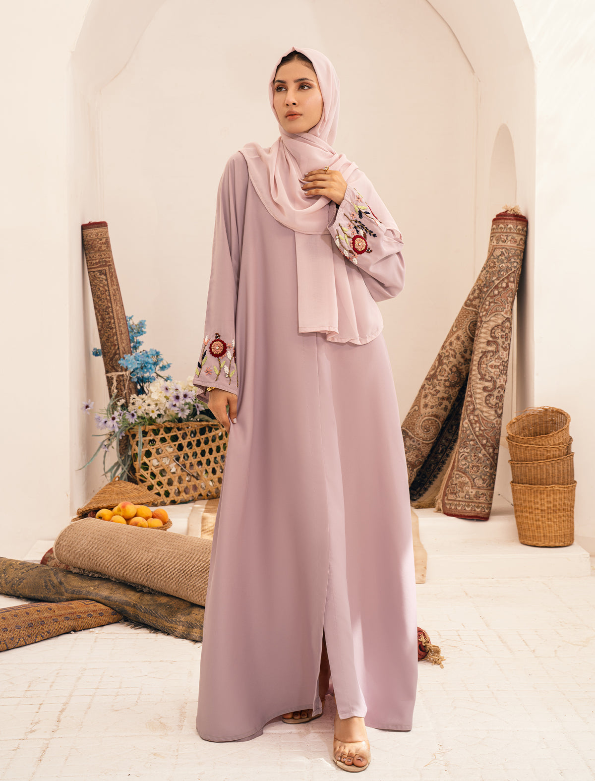 AMWAJ EMBELLISHED ABAYA - LILAC