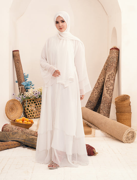 AZHAAR FRONT OPEN ABAYA- WHITE