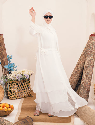 AZHAAR FRONT OPEN ABAYA- WHITE