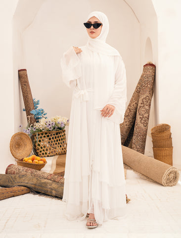 AZHAAR FRONT OPEN ABAYA- WHITE