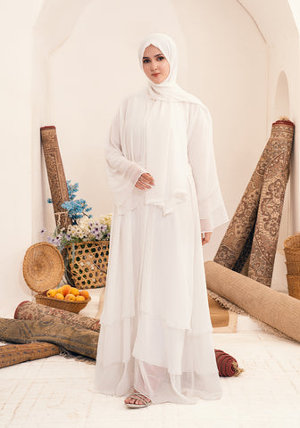 Azhaar Front Open Abaya- White