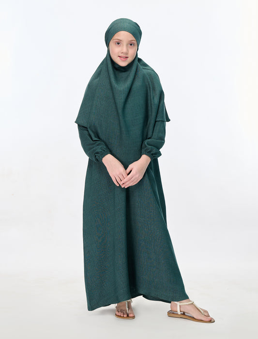 KHIMAR ABAYA SET– DEEP GREEN (KIDS)