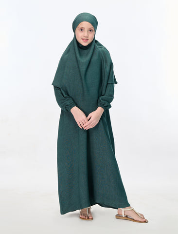 KHIMAR ABAYA SET– DEEP GREEN (KIDS)