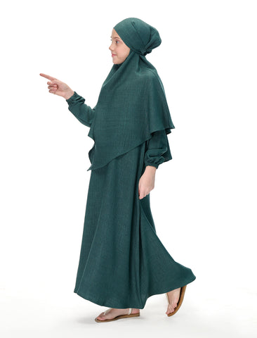 KHIMAR ABAYA SET– DEEP GREEN (KIDS)