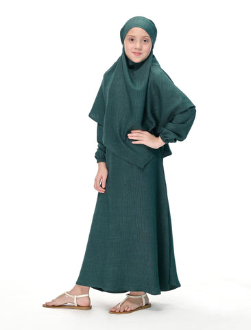 KHIMAR ABAYA SET– DEEP GREEN (KIDS)
