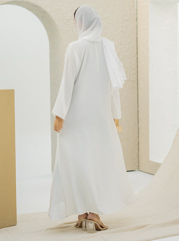 Suhayla Front Open Embellished Abaya - White Nidah
