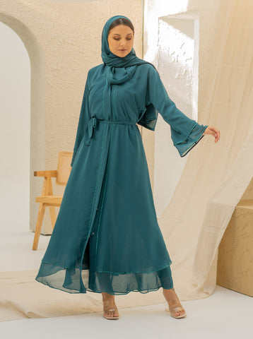 Fadiya 3 Piece Layered Abaya- Emerald