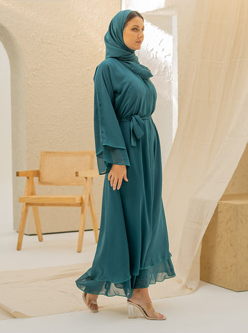 Fadiya 3 Piece Layered Abaya- Emerald
