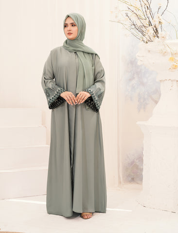 HAREER EMBROIDERED ABAYA - LIGHT GREEN