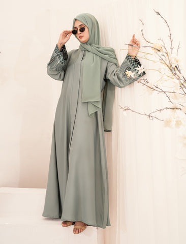 HAREER EMBROIDERED ABAYA - LIGHT GREEN