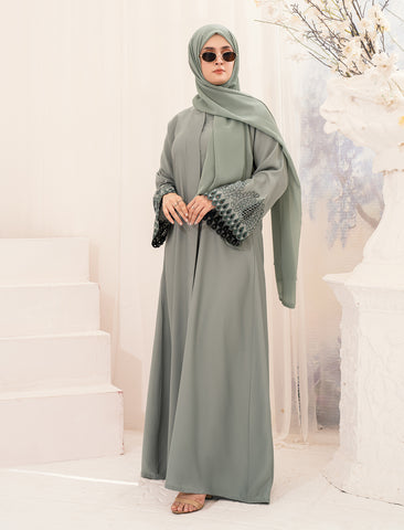 HAREER EMBROIDERED ABAYA - LIGHT GREEN