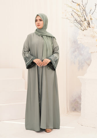 Hareer Embroidered Abaya - Light Green