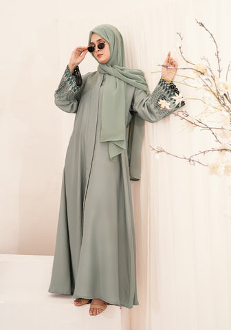HAREER EMBROIDERED ABAYA - LIGHT GREEN