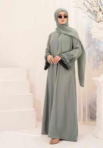 HAREER EMBROIDERED ABAYA - LIGHT GREEN