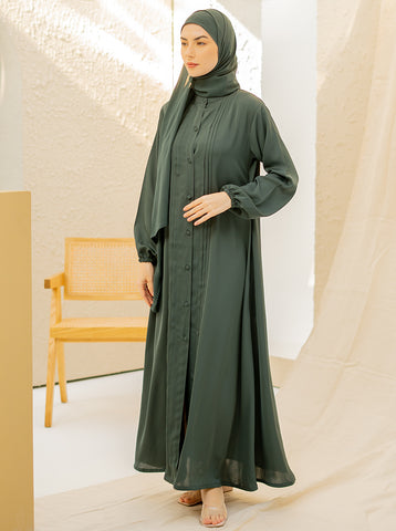 HAYAT PLEATED ABAYA - EMERALD
