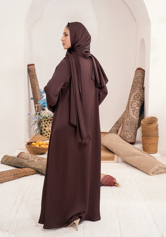 Jawhara Embellished Abaya - Chocolate Brown