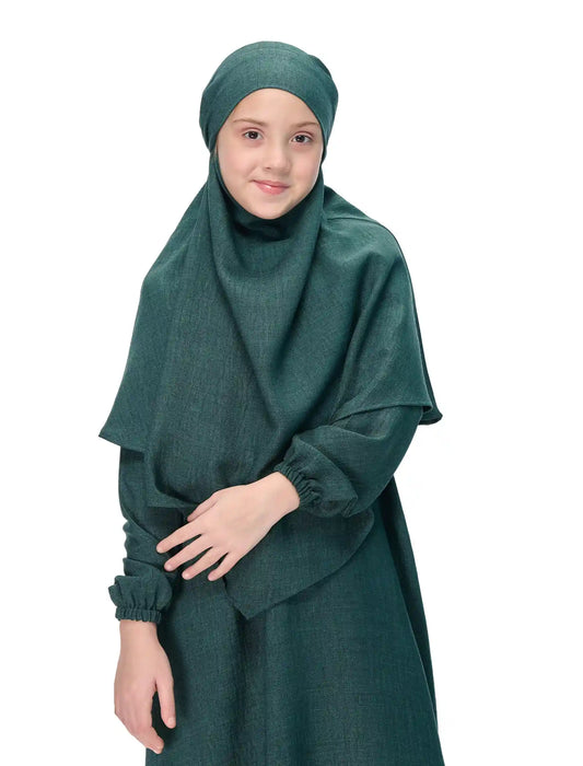 KHIMAR ABAYA SET - DEEP GREEN (KIDS)