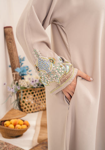 Muntazah Embellished Abaya- Cream White