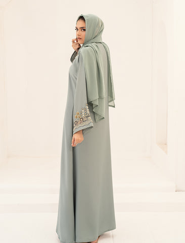 NAKHLA EMBELLISHED ABAYA- LIGHT GREEN