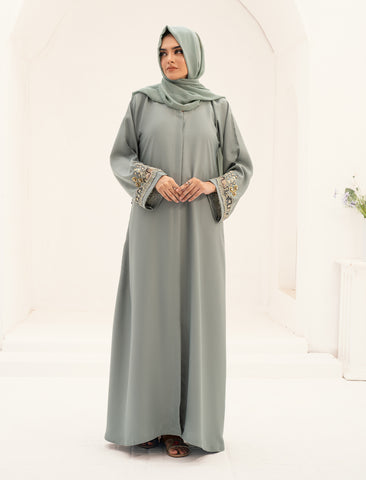 NAKHLA EMBELLISHED ABAYA- LIGHT GREEN