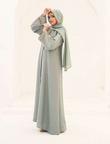 NAKHLA EMBELLISHED ABAYA- LIGHT GREEN