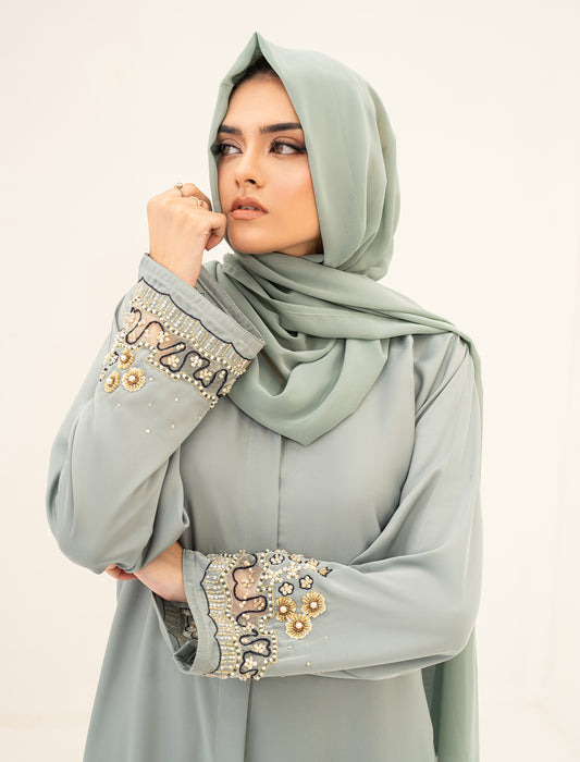 NAKHLA EMBELLISHED ABAYA- LIGHT GREEN