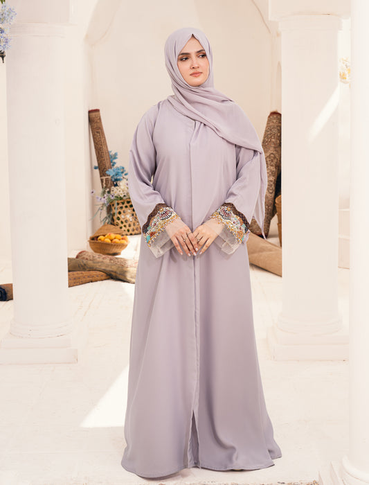 NASMAH EMBELLISHED ABAYA- LIGHT LILAC