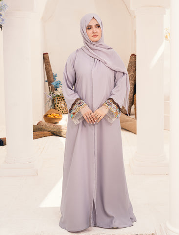 NASMAH EMBELLISHED ABAYA- LIGHT LILAC